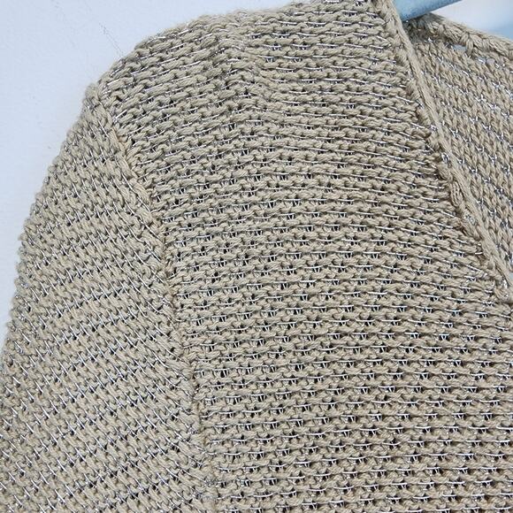 Chicos 2 Slanted Hem Heidi Sweater Size L Tan Metallic Slub Knit Chic Neutral - Picture 7 of 15